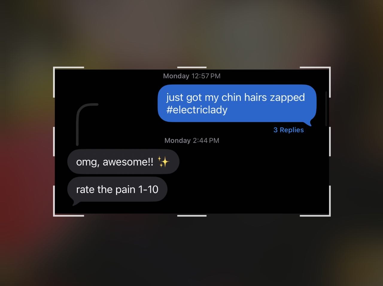 text exchange with Kobe regarding my chin hairs