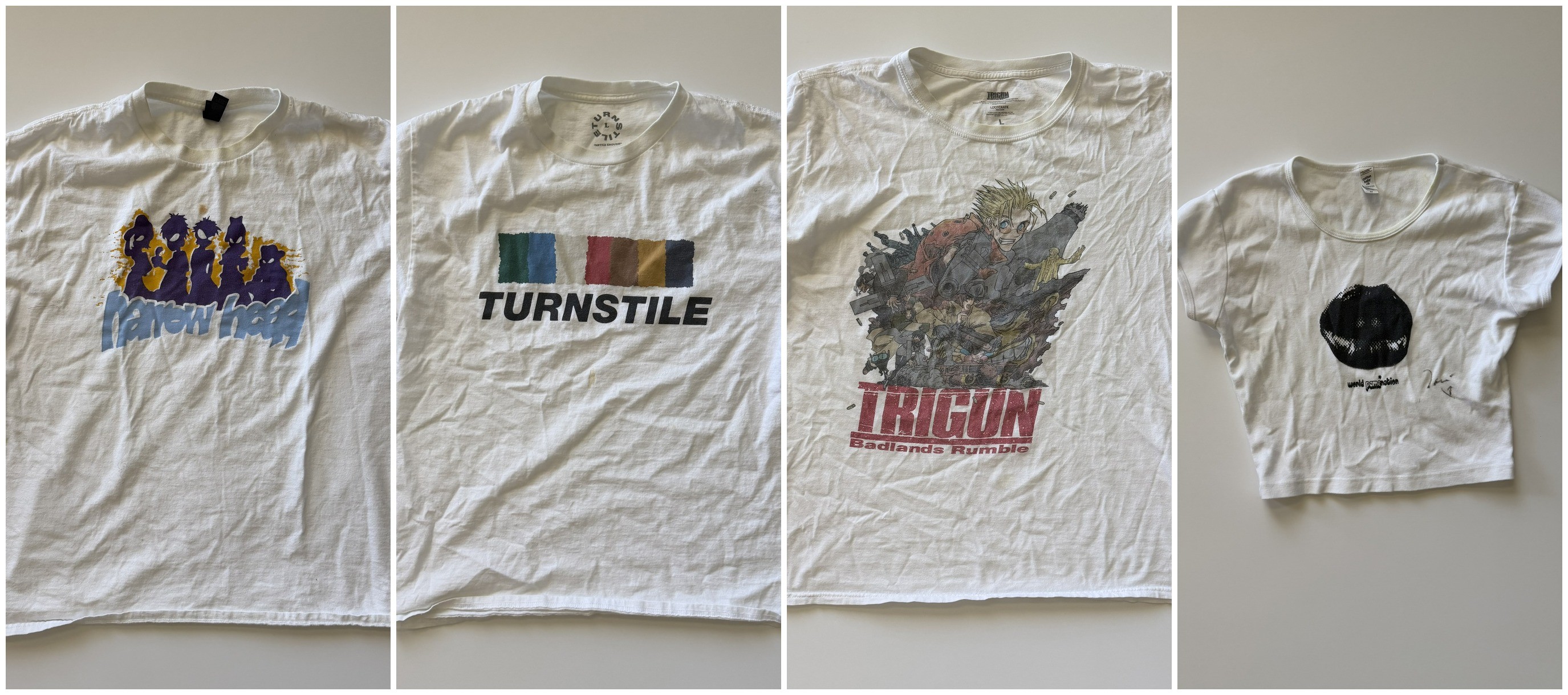 Four white shirts I own. 